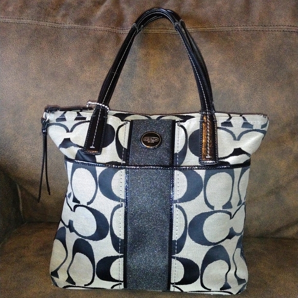 Coach Bags Signature Coach Tote Handbag With Large Snap Closure